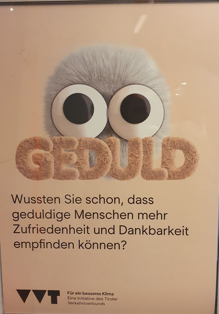PATIENCE: Did you know that patient people are able to experience more satisfaction and gratitude? (poster in a local train ;)