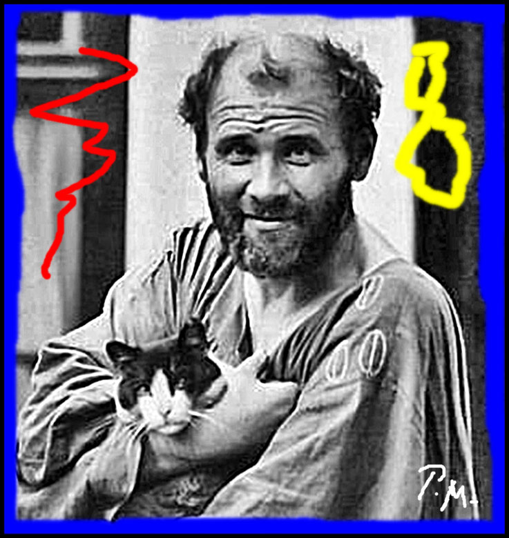 Pedro Meier. Gustav Klimt (1862 Wien)  bekanntester Vertreter des Wiener Jugendstils, Gründungspräsident der Wiener Secession, Overpainted Photographs by Pedro Meier, Schriftsteller, Lyriker, Multimedia Artist. Atelier Niederbipp, Künstlerlexikon SIKART
