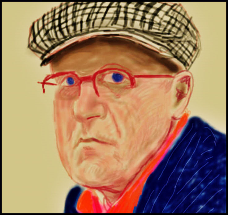 Happy Birthday David Hockney (9. Juli 1937 England), Selbstporträt, 2012, iPad Zeichnung auf Papier, Archiv Pedro Meier, Schriftsteller, Lyriker, Multimedia Artist, Conceptual Art, Spoken Word Performance, Atelier Niederbipp am Jurasüdfuss, Oberaargau