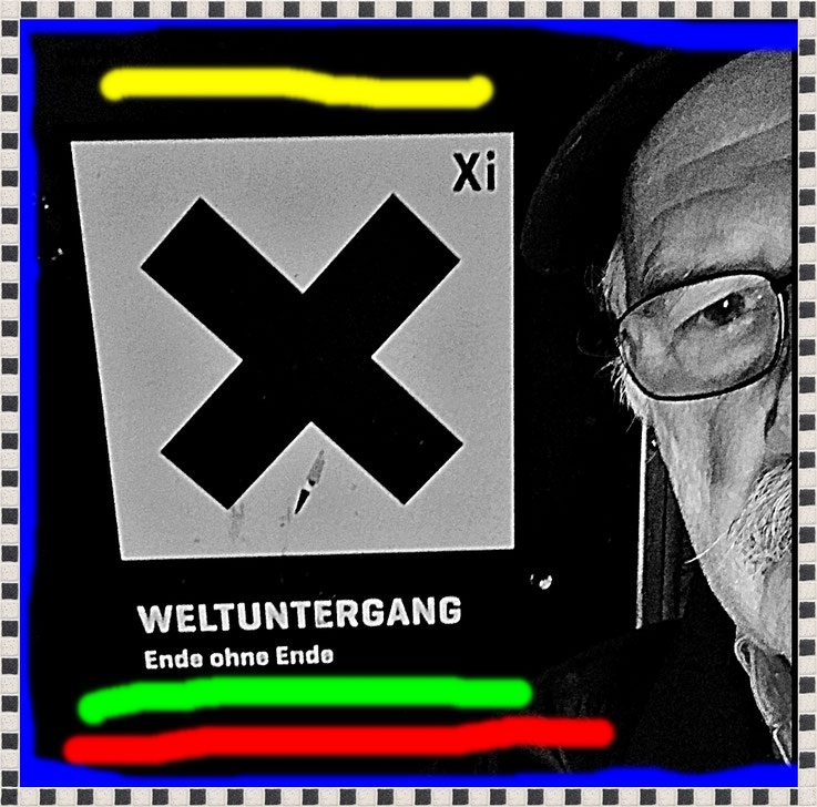 Pedro Meier Selbstbildnis mit » Weltuntergang – Ende ohne Ende « Ausstellung 2017 Naturhistorisches Museum Bern, Ikonographie der Apokalypse, »Jetzt werden alle Rohrdommeln singen« (Gabriel García Márquez) , Pedro Meier, Schriftsteller, Multimedia Artist