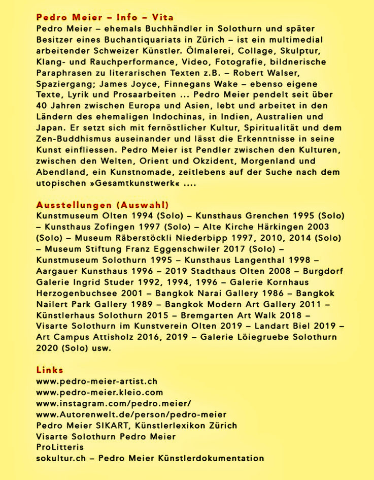 Pedro Meier Infos, Vita & Links zu PARALLELWELTEN – Wasteland Factory oder Der Garten der Lüste. Mauerspuren: In Search of Lost Time (alte Cellulosefabrik Attisholz) AMRAIN BOOKS Literatur Verlag – ISBN 978-3-9525246-0-2 – Ausstellung Galerie Löiegruebe