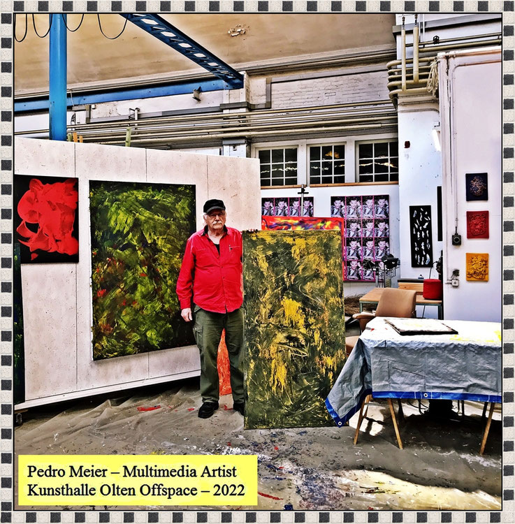 Pedro Meier Kunsthalle Olten Offspace, Metamorphosen, Work in Progress 2022 Abstrakter Expressionismus Lyrische Abstraktion Artwork by Pedro Meier Schriftsteller Lyriker, Multimedia Artist, Conceptual Art, Spoken Word Performance, Shedhalle Fabrik Atelier