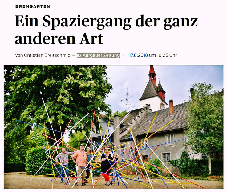 Pedro Meier – »Ein Spaziergang der ganz anderen Art« AZ Aargauer Zeitung von Christian Breitschmid. Foto: »Mikado-Skulptur« von Pedro Meier Multimedia Artist ArtWalk Bremgarten – Eröffnung Rauchperformance von Pedro Meier in der Reuss »Smoke On The Water«