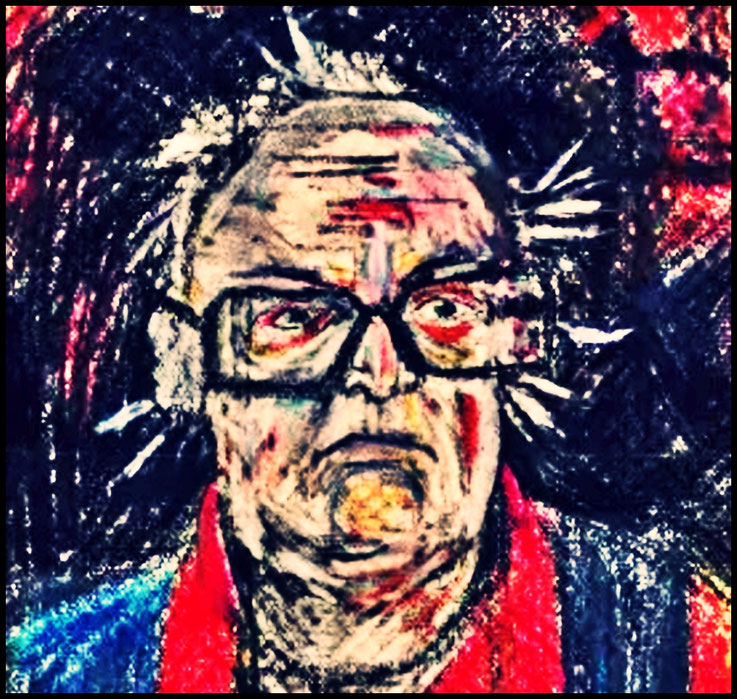 Pedro Meier, der grossartige Friedrich Dürrenmatt im Selbstporträt 1978, Kreide auf Papier, Stoffe-Projekt Edition 5 Bänden, Archiv Pedro Meier Schriftsteller Lyriker, Multimedia Artist, Kunstnomade, Transavantgarde, Gesamtkunstwerk, Atelier Niederbipp BE