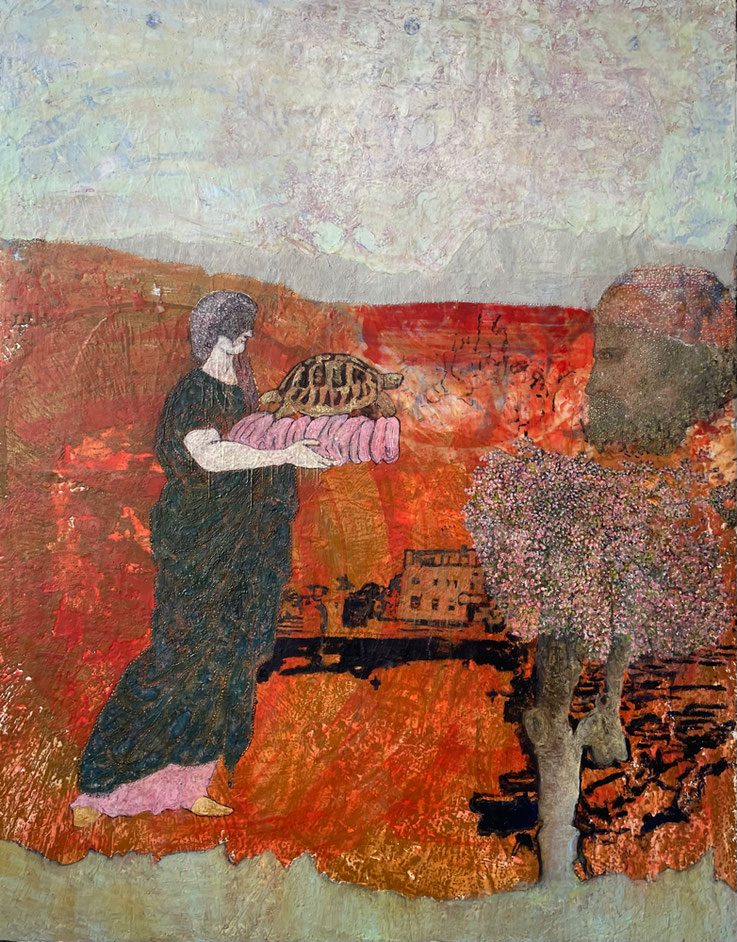 „CentralCasting: Rhea/Saturn“, 2026, 180x140 cm, Encaustic/Öl/Leinwand
