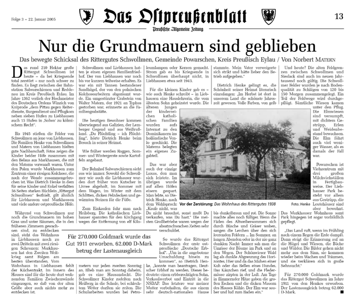Bericht aus Preußisch Allgemeine Zeitung 2005