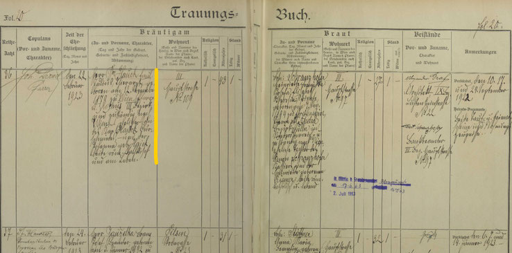 Trauungsmatrikel v. DDr. Emil Hauck 1923