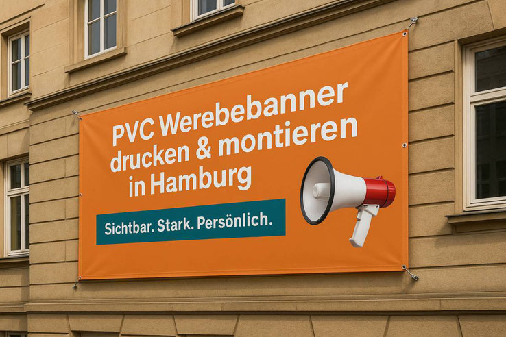 PVC-Werbebanner mit Aufdruck PVC Werbebanner drucken & montieren in Hamburg an Fassade montiert