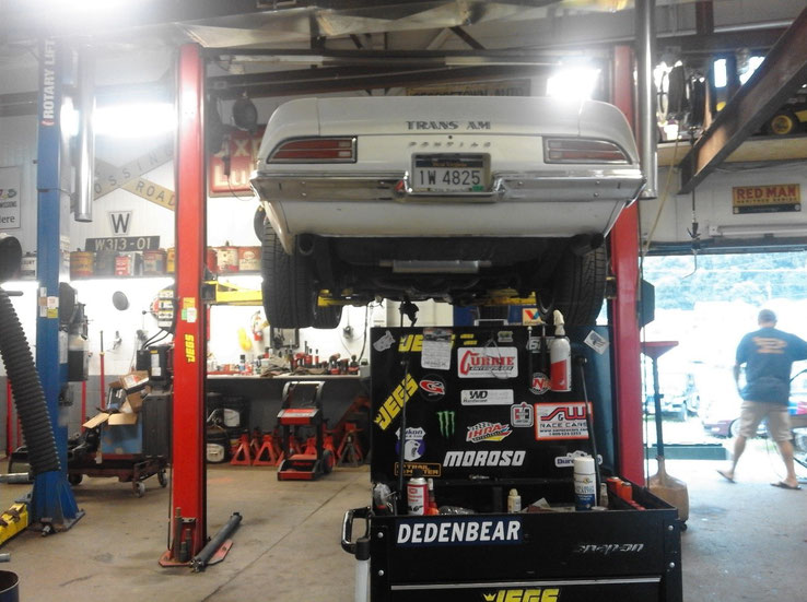 1971 Pontiac 455 HO Trans Am on repair lift