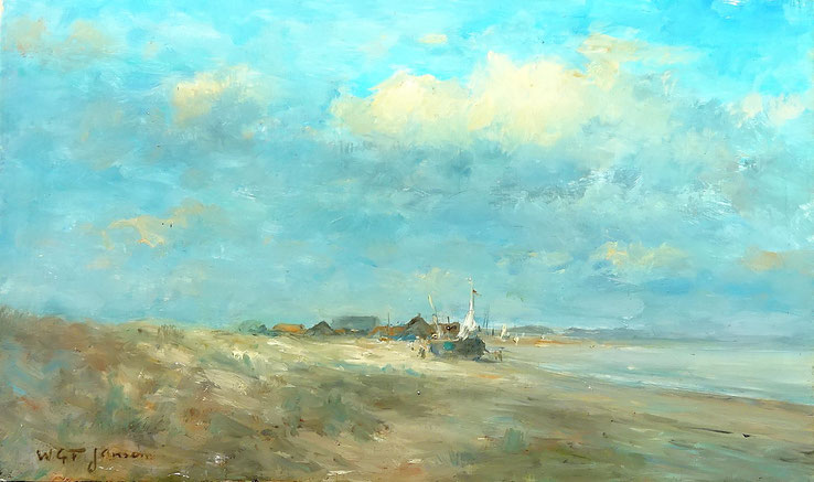 W.G.F. Jansen, kunstschilder. Schilderij strandgezicht te koop. Olieverf.