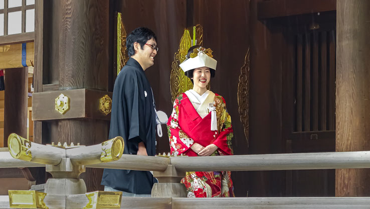 Couple de mariés japonais, Meiji-Jingu, quartier de Harajuku