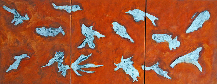 Fisch und Vogel | 2005 | 3 x 50 cm x 50 cm | Eisen mit Bronze