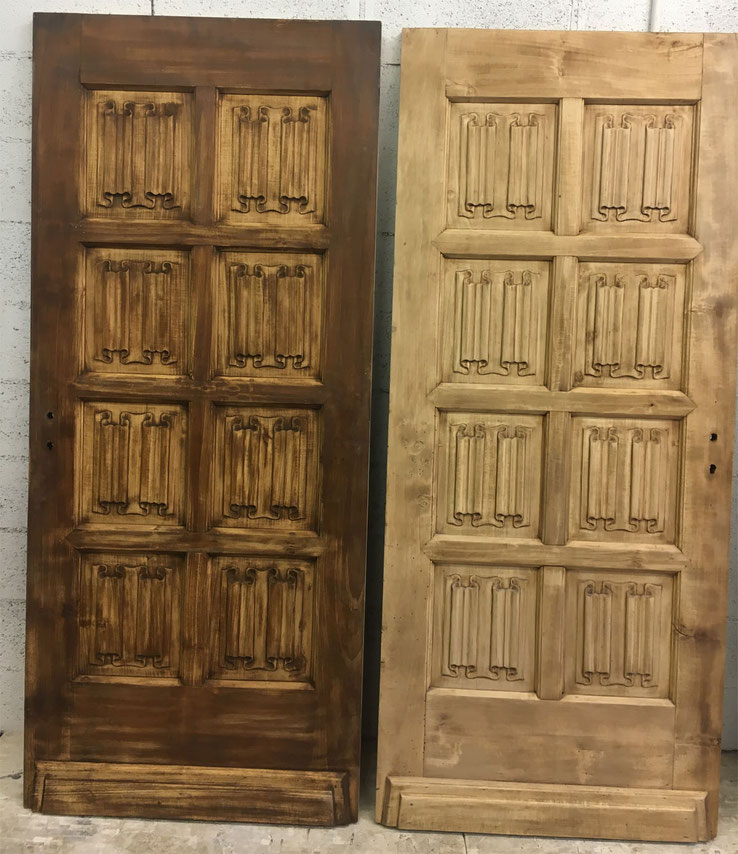 rénovation de portes d'entrée, décapage, vernis et peinture