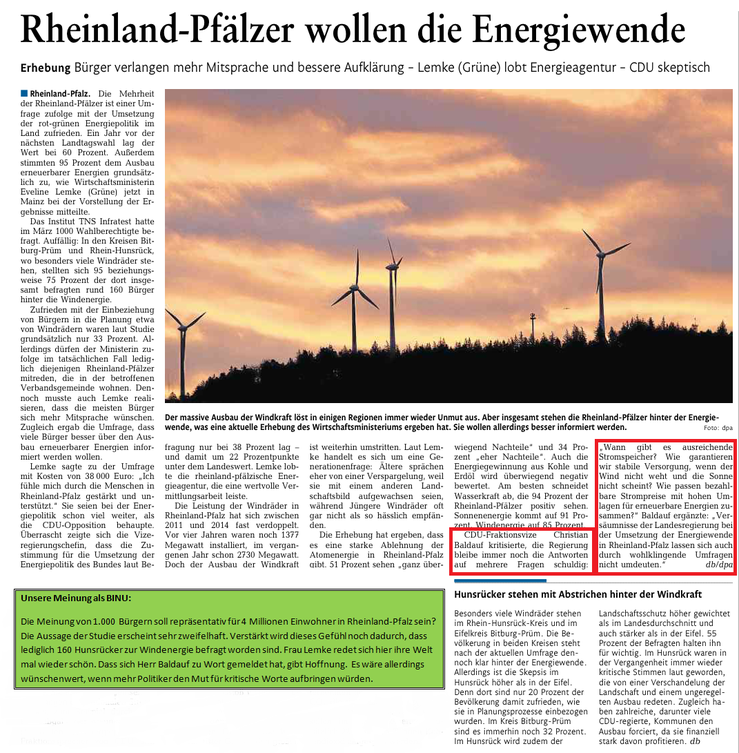 Rhein-Lahn-Zeitung v. 21.05.2015 mit Ergänzung der BINU (grüner Kasten)