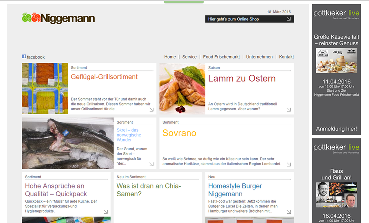 Webseite Niggemann Foodservice