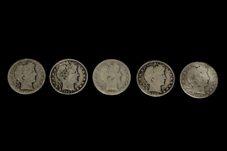 Barber Half Dollar 5 pcs (1909) / バーバー ハーフダラー5枚