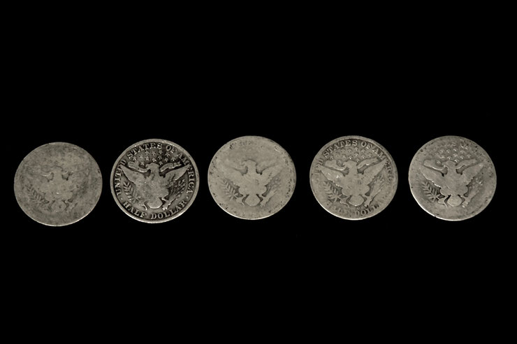Barber Half Dollar 5 pcs (1909) / バーバー ハーフダラー5枚セット Barber Half Dollar 5 pcs (1909) / バーバー ハーフダラー5枚セット