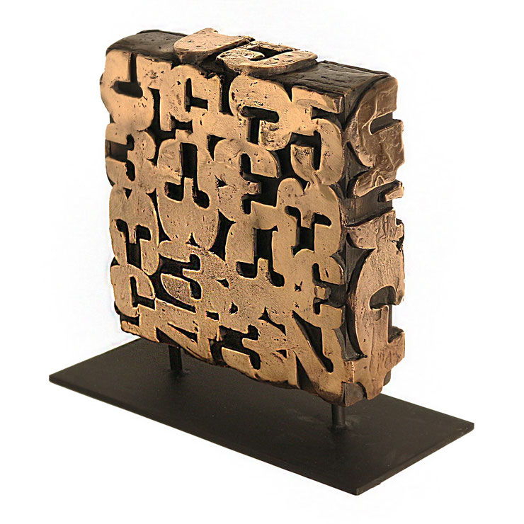 paolo grassi bronze box sculpture with pedestal and numbers