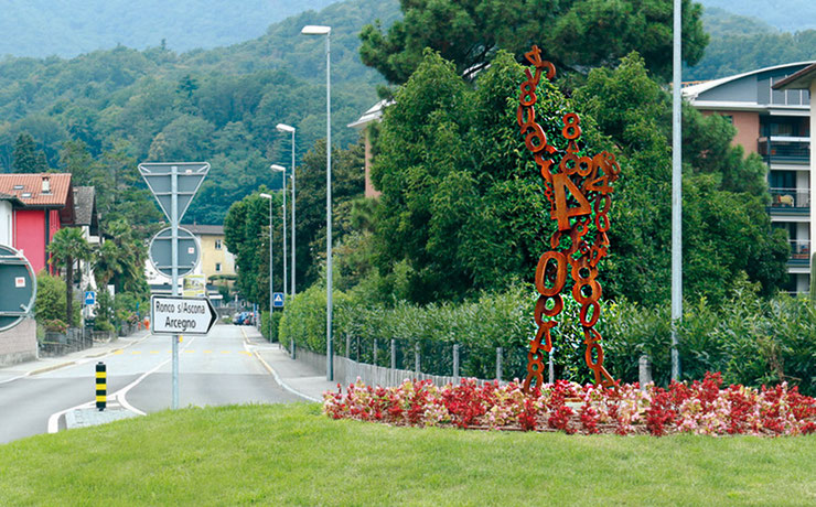 Paolo Grassi’s public sculpture in Losone, Switzerland. Inspired by Le Corbusier’s Modulor, part of the project 'From 0 to Infinity'.