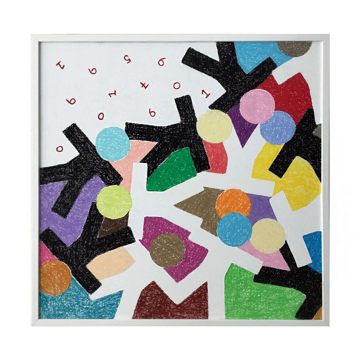 Paolo Grassi – People at Peace I – oil pastel on canvas – geometric abstract painting with numbers – 2023
