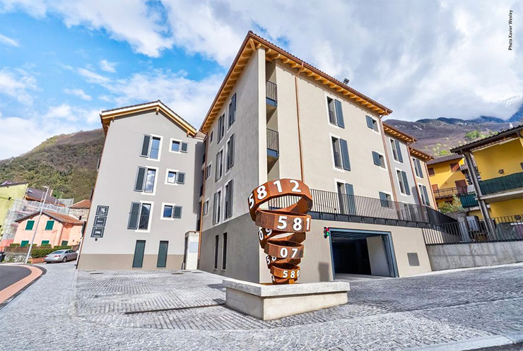 Paolo Grassi – Thiago site-specific sculpture in corten steel with numbers, installed in Lumino, Switzerland.
