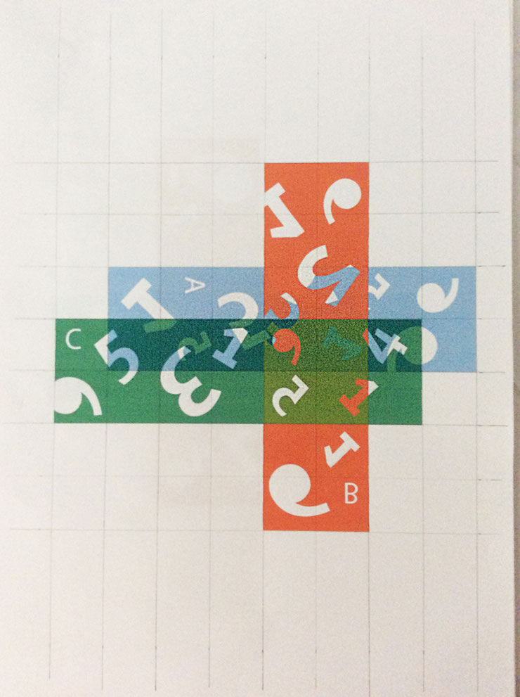 Conceptual sketch with colored grid and numbers
