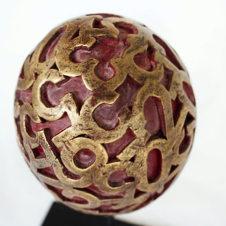 paolo grassi eggs bronze sculpture red patina golden numbers