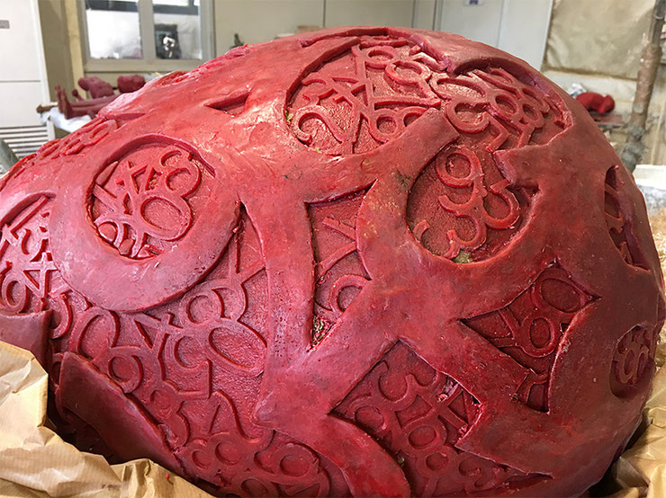 big egg sculpture red wax model detail paolo grassi process