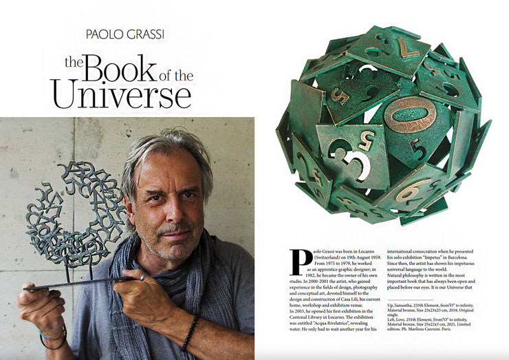 paolo grassi portrait with bronze sculpture and samantha green sphere artwork