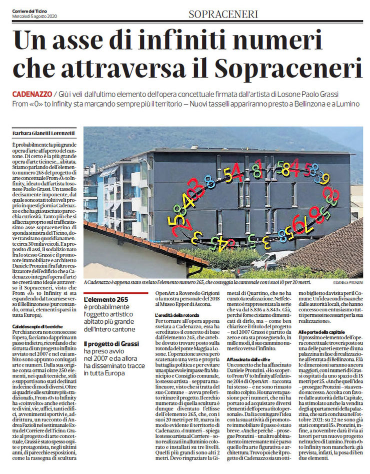 Newspaper article from Corriere del Ticino covering Paolo Grassi’s public artwork Les Deux Roses in Cadenazzo.