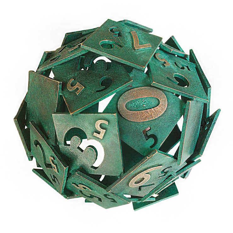 Paolo Grassi – Bronze sculpture “Samantha”, faceted sphere with engraved and perforated numbers, conceptual art project From “0” to Infinity