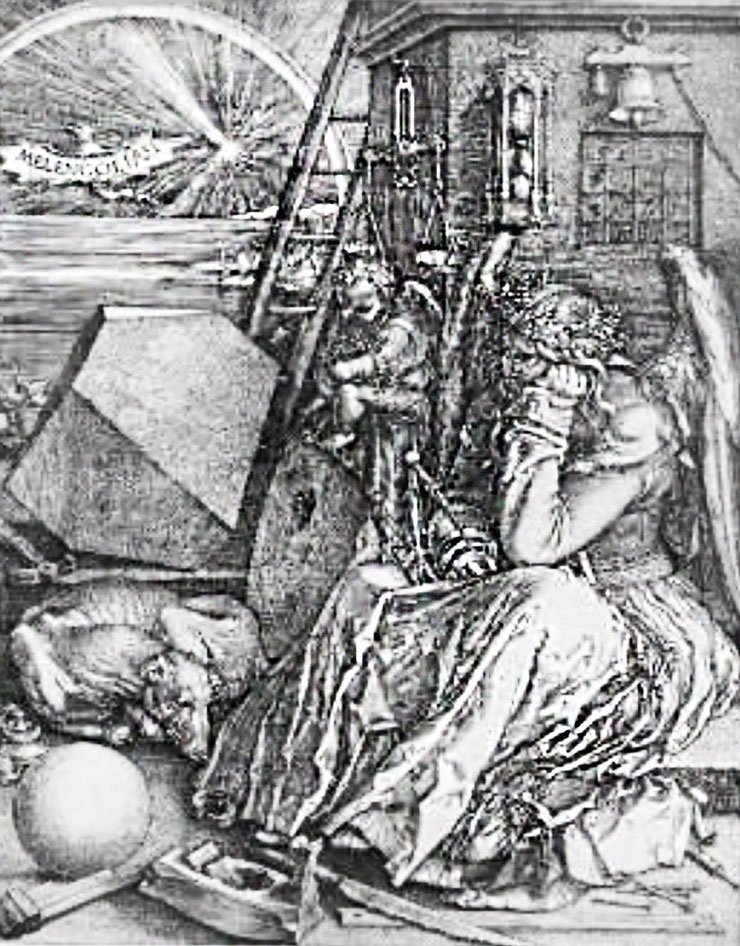 Albrecht Dürer’s Melencolia I (1514), showing the mysterious polyhedron that inspired Paolo Grassi’s bronze sculpture