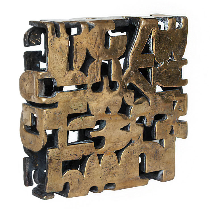 paolo grassi hollow bronze box sculpture with numbers
