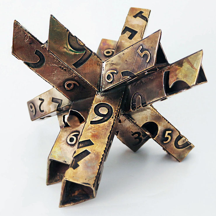 Detail of Paolo Grassi’s bronze sculpture Rigoberta, featuring unique numerical elements from the project From "0" to Infinity