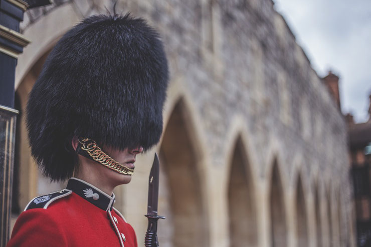 scandale à Buckingham palace peau d'ours brun bearskin garde royale anglaise angleterre royaute