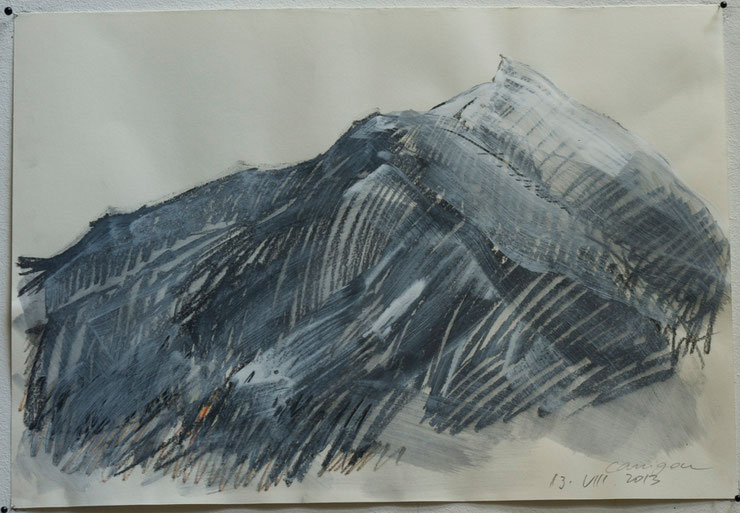 canigou / pyrenées  2013     graphite crayon gouache on paper    35  x  50   cm