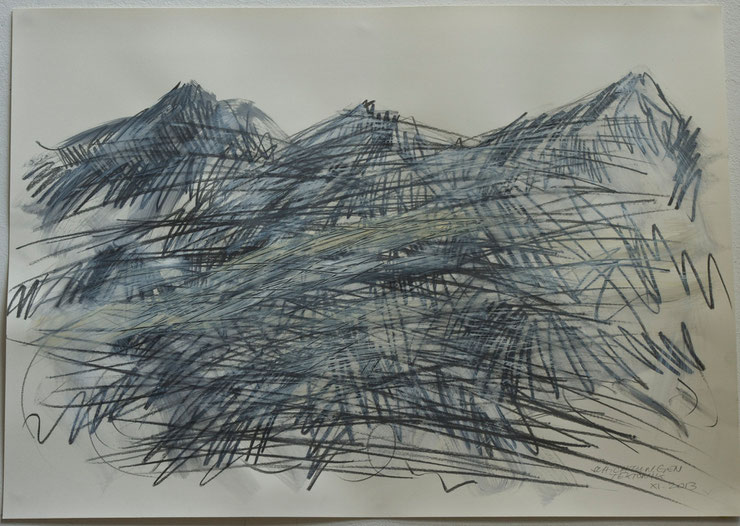 alps  2013   graphite crayon  gouache on paper    50  x  70   cm