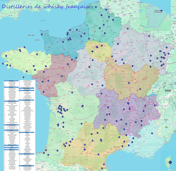 Carte interactive du whisky français distilleries françaises embouteilleurs  indépendants de whisky français information sur les distilleries francaises