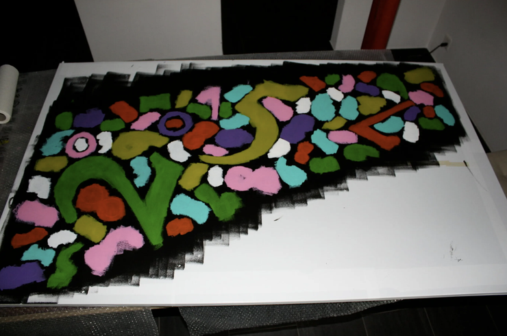 Installation view of “Pastel Sequence” by Paolo Grassi in a residential interior, showing the three panels mounted side by side.