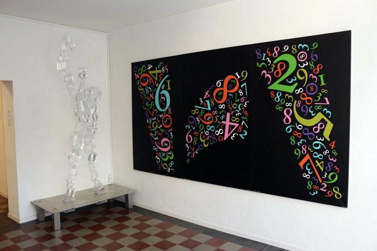 Installation view of “Pastel Sequence” by Paolo Grassi in a residential interior, showing the three panels mounted side by side.