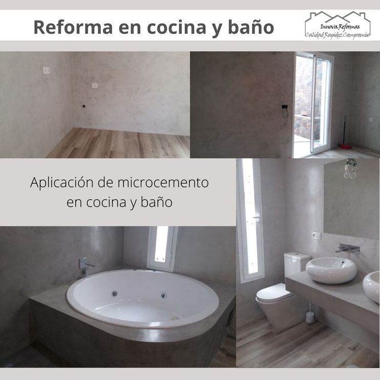 Reforma en cocina y baño. Aplicación de microcemento  en cocina y baño.