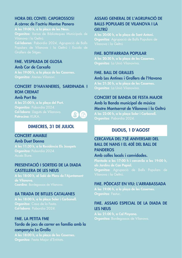Programa de la Festa Major de Vilanova i la Geltru