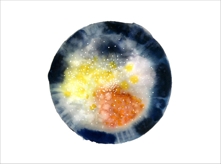 Sylvie Lander-peinture-yeux-cosmos-aquarelle-couleurs-déchirure-trou-maculaire-l oeil déchiré