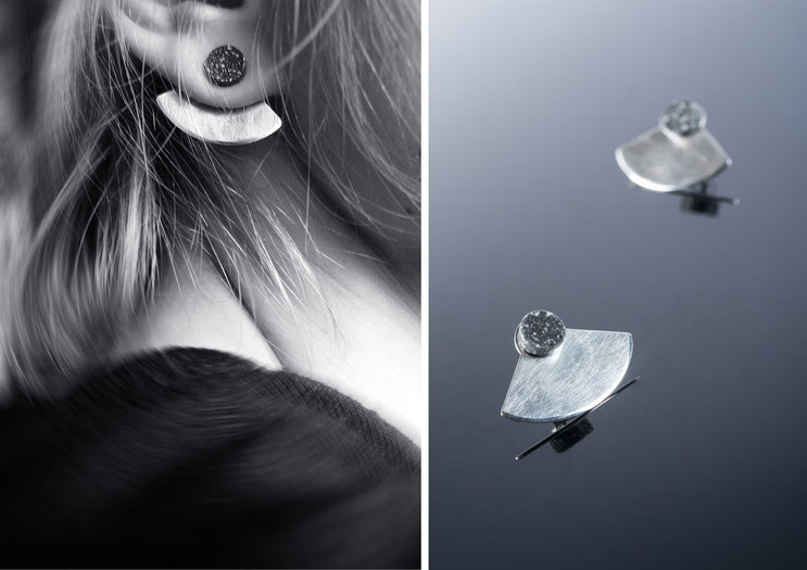 'Khêpri' earrings - silver and corian - Nelly Chemin - bijoux contemporains       