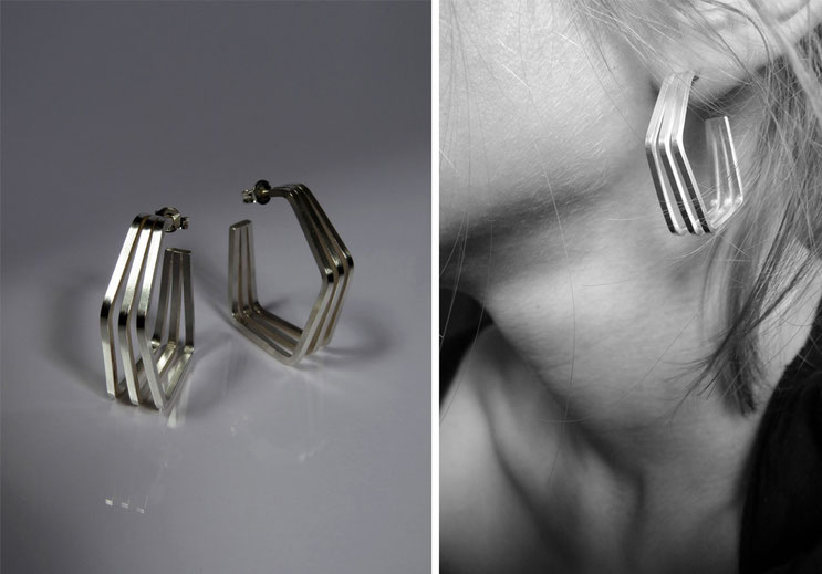 Earring Un, deux, trois  silver - argent - Nelly Chemin  - contemporary jewelry       