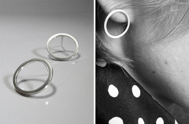 Earring "O" - silver - Nelly Chemin - contemporary jewelry    