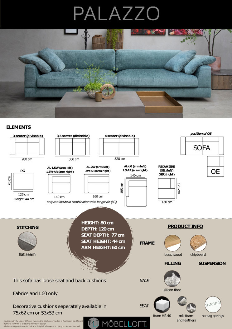 MÖBELLOFT Palazzo Designersofa Module & Konfiguration für Sofa Couch Wohnlandschaft auf Maß
