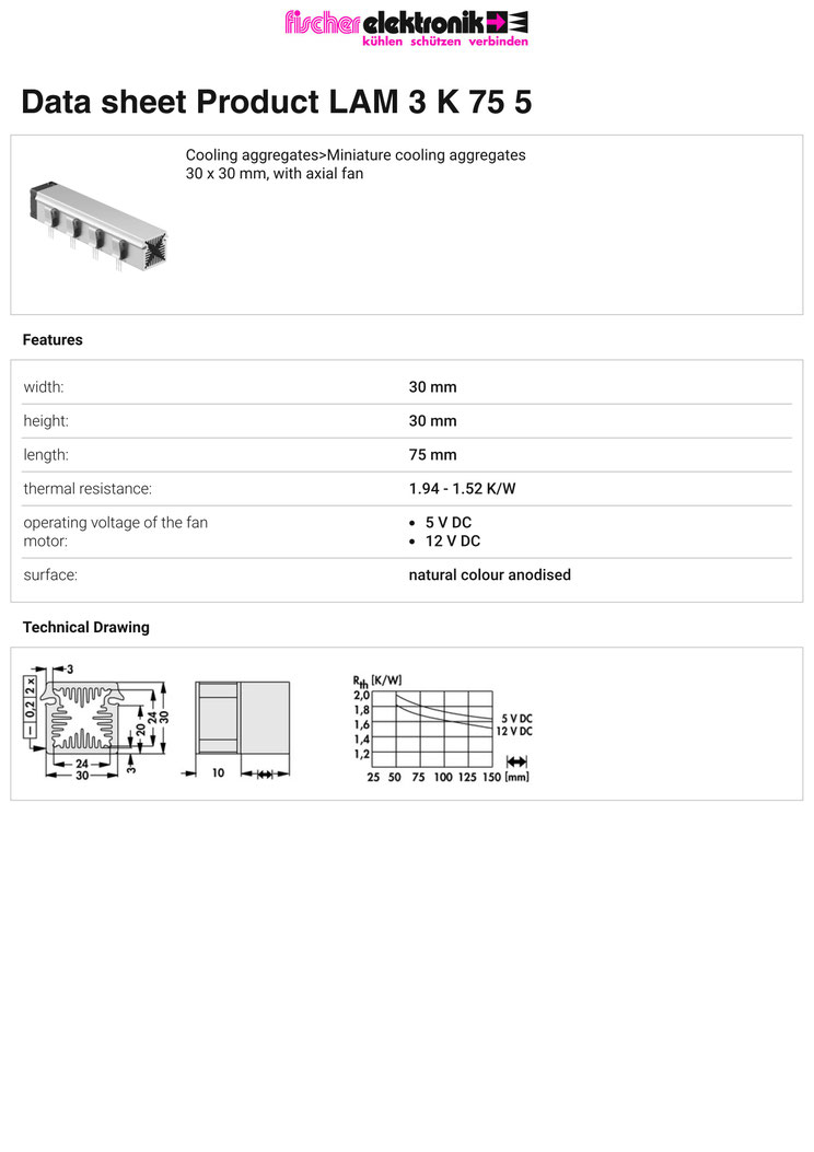 LAM-3-K-75-05 | 基板実装用軸流ファン付きヒートシンク | Fischer Elektronik