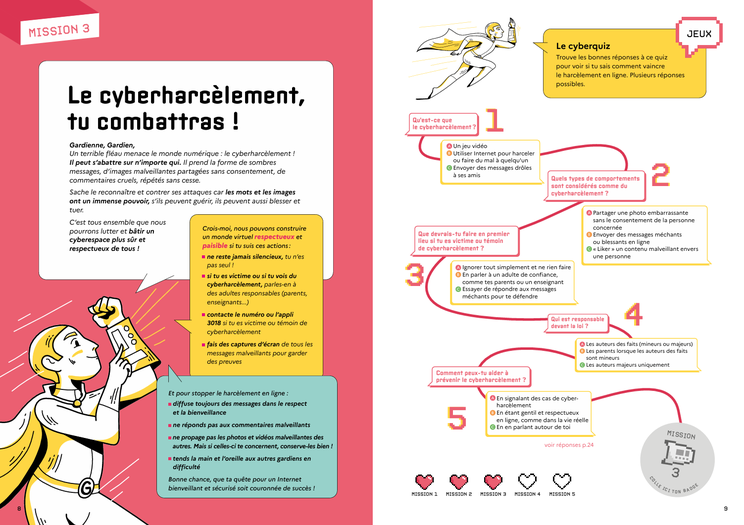 «Gardiens et gardiennes du numérique, tous en mission». «Les gardiens du numérique». PDF gratuit. Réseaux sociaux. Cyberharcèlement. Jeux vidéos. Désinformation. Adolescents. Outils gratuits.