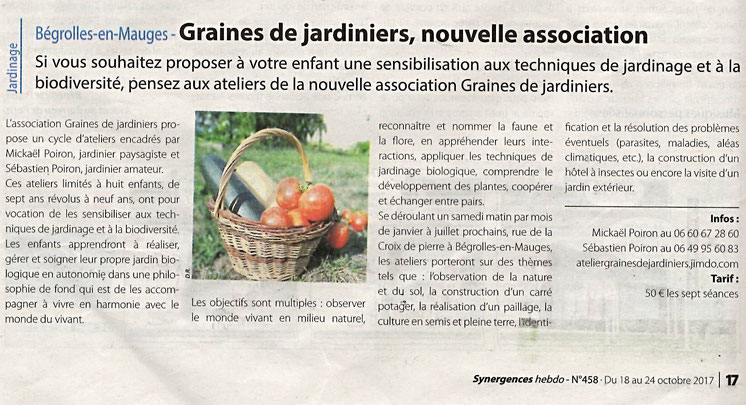 Graines de jardiniers, nouvelle association à Bégrolles en mauges - Atelier jardinage enfants